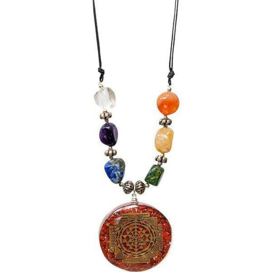 SHOW PRODUCT: Orgonite Necklace Red Jasper and Chakra Stones - Sri Yantra-Nature's Treasures