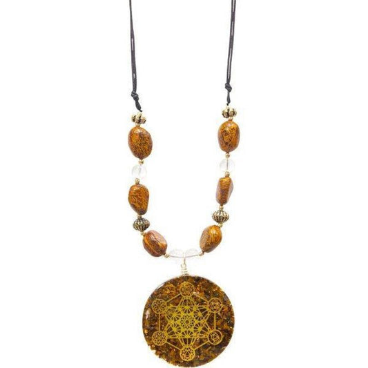 SHOW PRODUCT: Orgonite Necklace Tiger's Eye, Mariam Jasper, Clear Quartz, and Metatron's Cube-Nature's Treasures