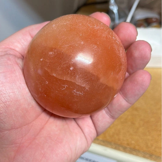 SHOW PRODUCT: Peach Selenite 75 mm Sphere-Nature's Treasures
