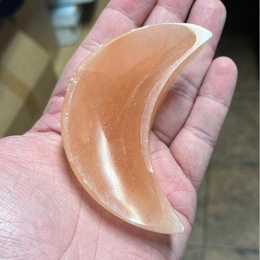 SHOW PRODUCT: Peach Selenite Satin Spar Crescent Moon Bowl-Nature's Treasures