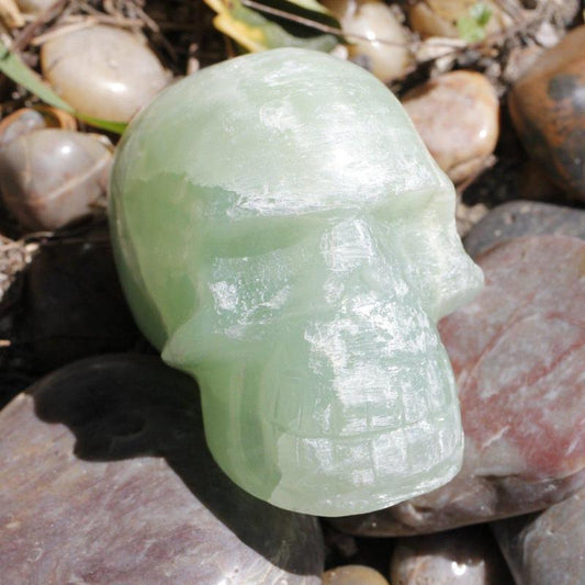 SHOW PRODUCT: Pistachio Calcite Skull Carving-Nature's Treasures