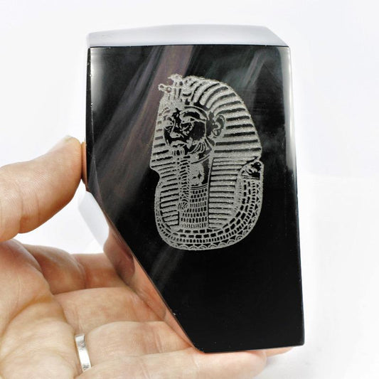 SHOW PRODUCT: Rainbow Obsidian Glass Free Form with Pharaoh Etching-Nature's Treasures