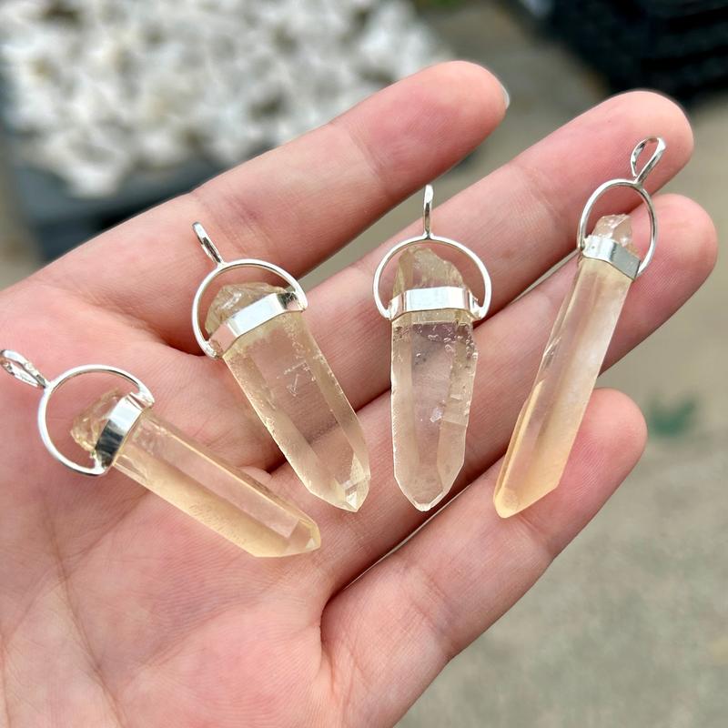 SHOW PRODUCT- Rough Golden Lemurian Quartz Pendants|| .925 Sterling Silver-Nature's Treasures