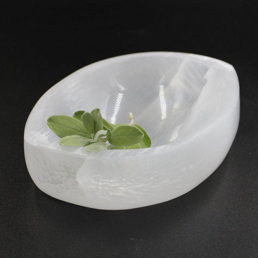 SHOW PRODUCT: Selenite Satin Spar Oval Shape Bowl-Nature's Treasures
