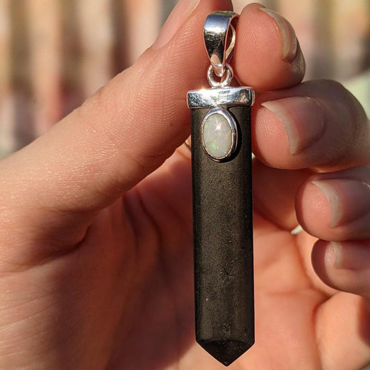 SHOW PRODUCT: Shungite With Opal Pendant Set in .925 Sterling Silver-Nature's Treasures