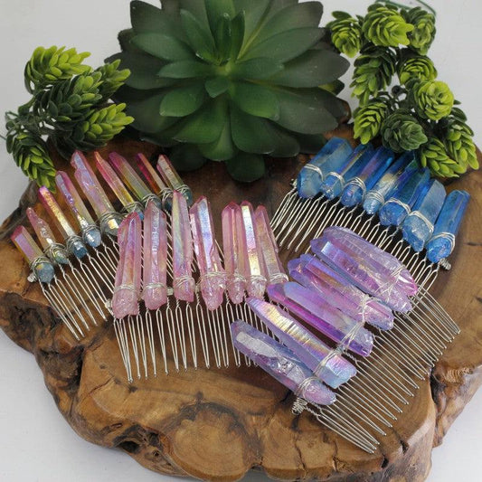 SHOW PRODUCT: Wire Wrap Aura Quartz Point Comb-Style Hair Barrette-Nature's Treasures