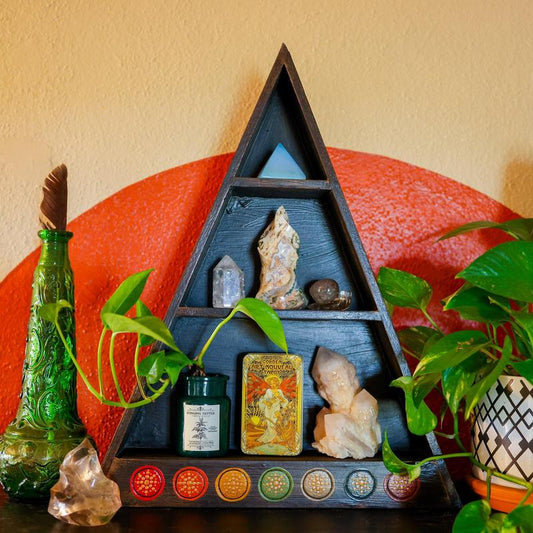 SHOW PRODUCT: Wooden Altar Shelf - Chakras, 3 tiered-Nature's Treasures