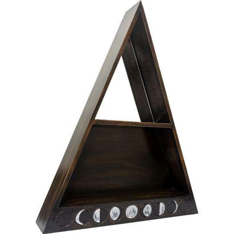 SHOW PRODUCT: Wooden Altar Shelf with Mirror - Moon Phases-Nature's Treasures