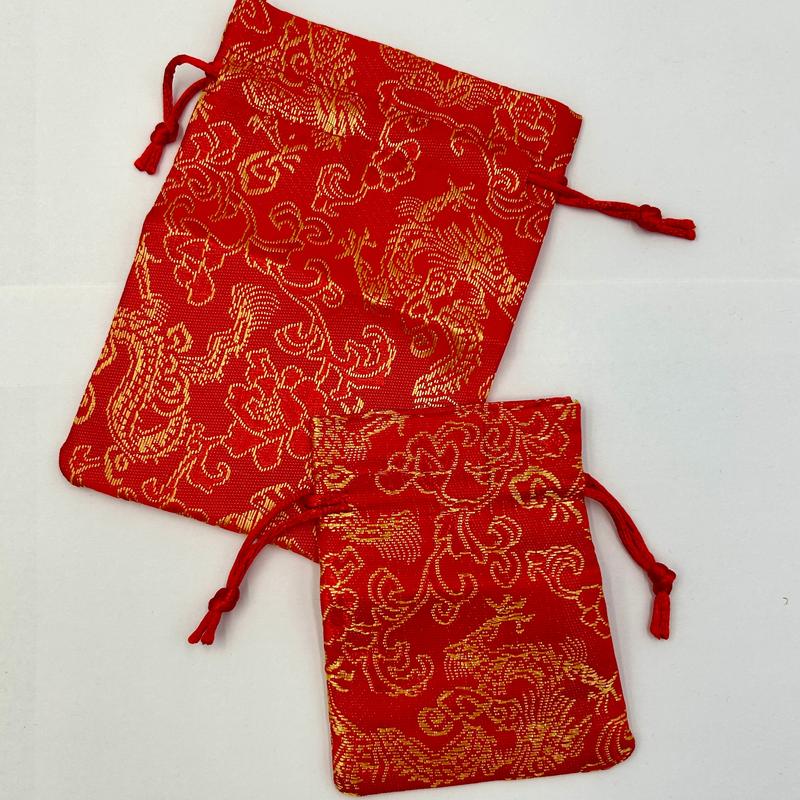 Satin Red Dragon Drawstring Accessory Bags-Nature's Treasures