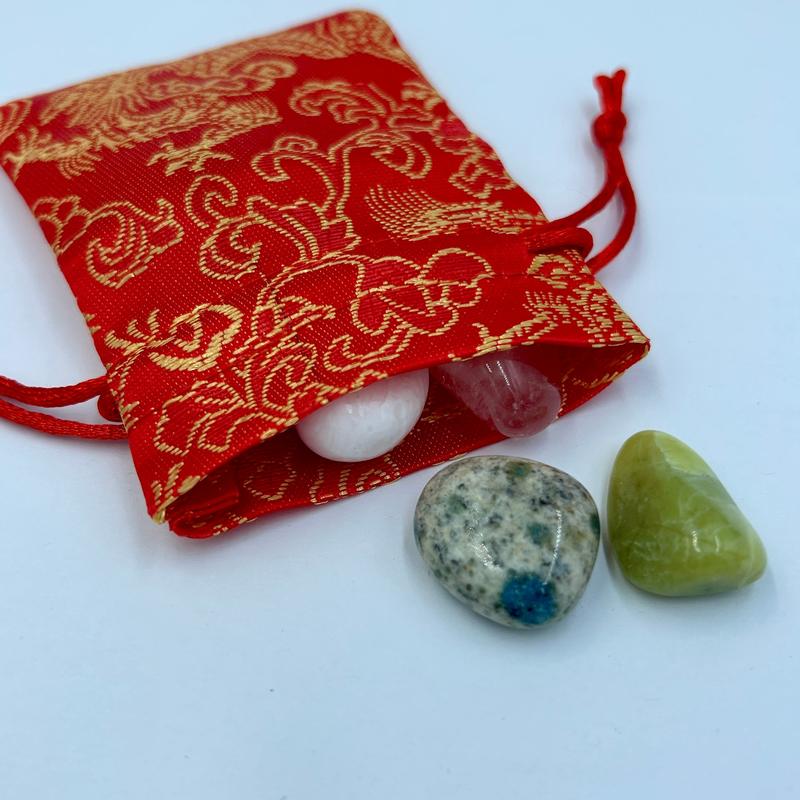 Satin Red Dragon Drawstring Accessory Bags-Nature's Treasures