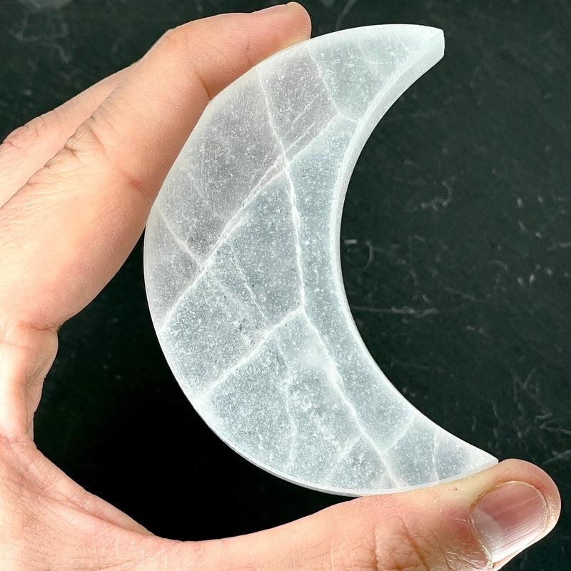 Selenite Half Moon Carving | Satin Spar Crystal from Morocco-Nature's Treasures
