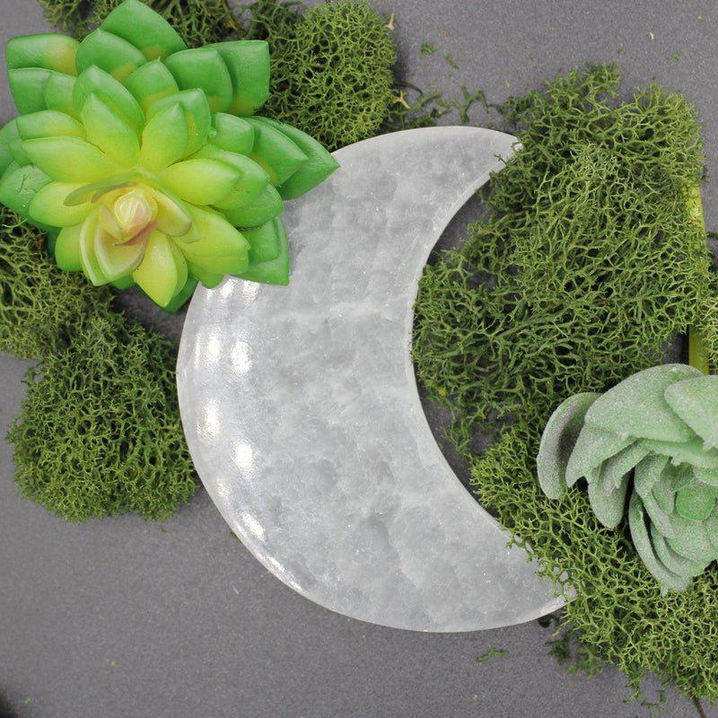 Selenite Half Moon Carving | Satin Spar Crystal from Morocco-Nature's Treasures