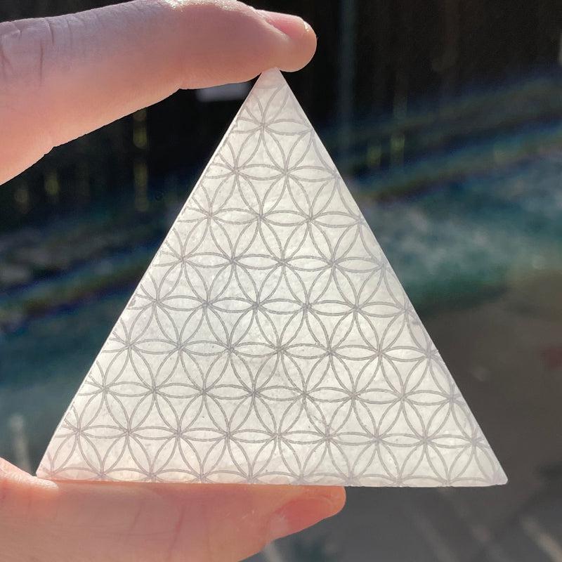 Selenite Satin Spar Flower Of Life Triangle Charging Plate || Aura Cleansing-Nature's Treasures