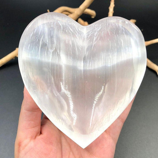 Selenite Satin Spar Heart Crystal Bowls || Morocco-Nature's Treasures