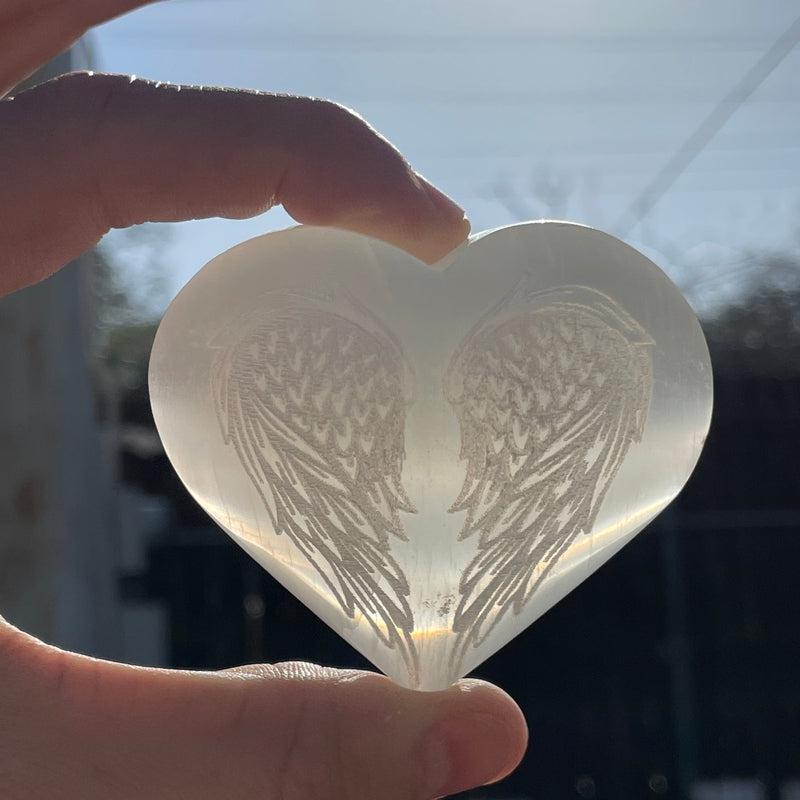 Selenite Satin Spar Heart With Angel Wings || Morocco-Nature's Treasures
