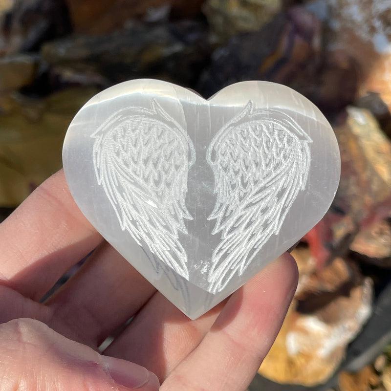 Selenite Satin Spar Heart With Angel Wings || Morocco-Nature's Treasures