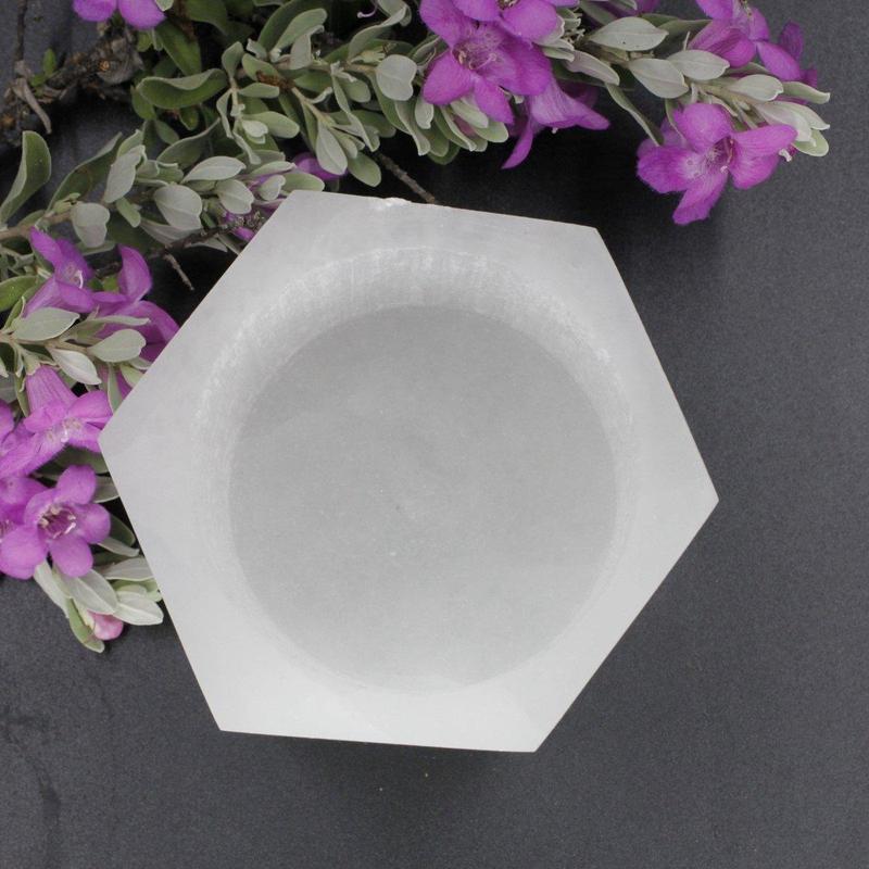 Selenite Satin Spar Hexagon Candle Holder || Aura Cleansing-Nature's Treasures