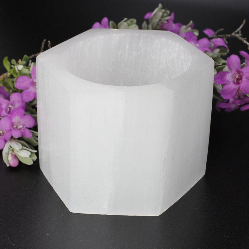 Selenite Satin Spar Hexagon Candle Holder's || Morocco