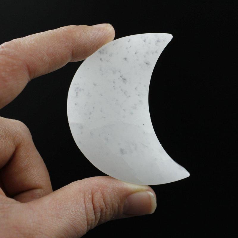 Selenite Satin Spar Moon Carvings || Aura Cleansing-Nature's Treasures