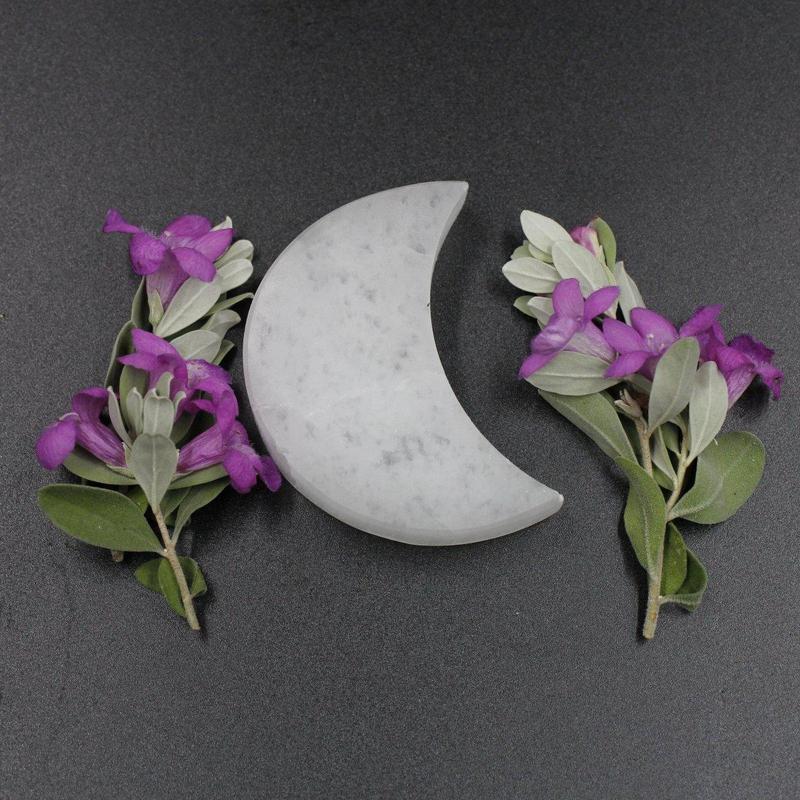 Selenite Satin Spar Moon Carvings || Aura Cleansing-Nature's Treasures