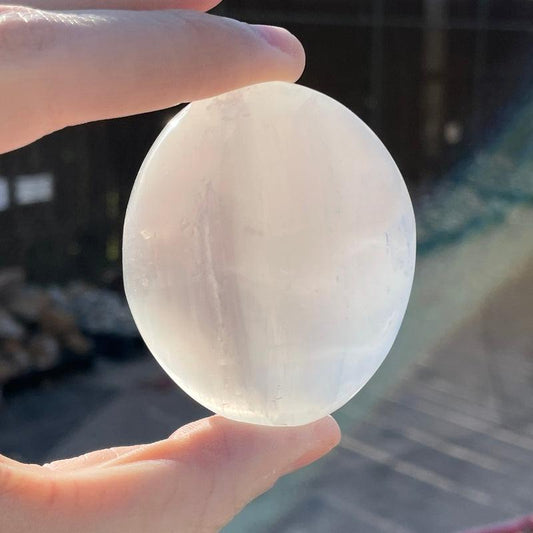 Selenite Satin Spar Plain Palm Stone || Aura Cleansing || Morocco-Nature's Treasures