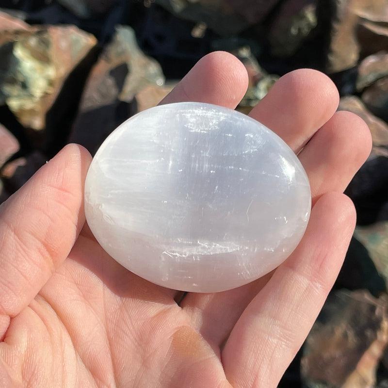 Selenite Satin Spar Plain Palm Stone || Aura Cleansing || Morocco-Nature's Treasures