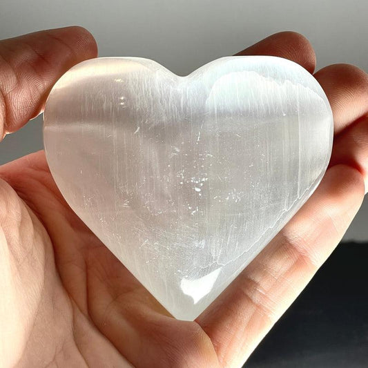 Selenite Satin Spar Puff Hearts || Morocco-Nature's Treasures