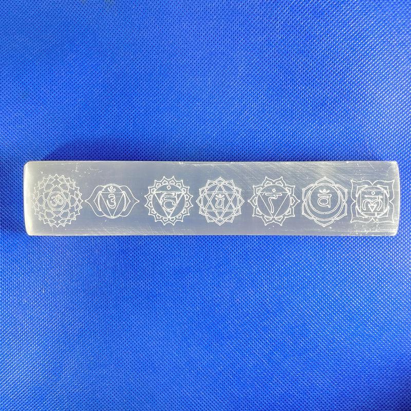 Selenite Satin Spar Rectangle Charging Plate || Chakra Symbols-Nature's Treasures
