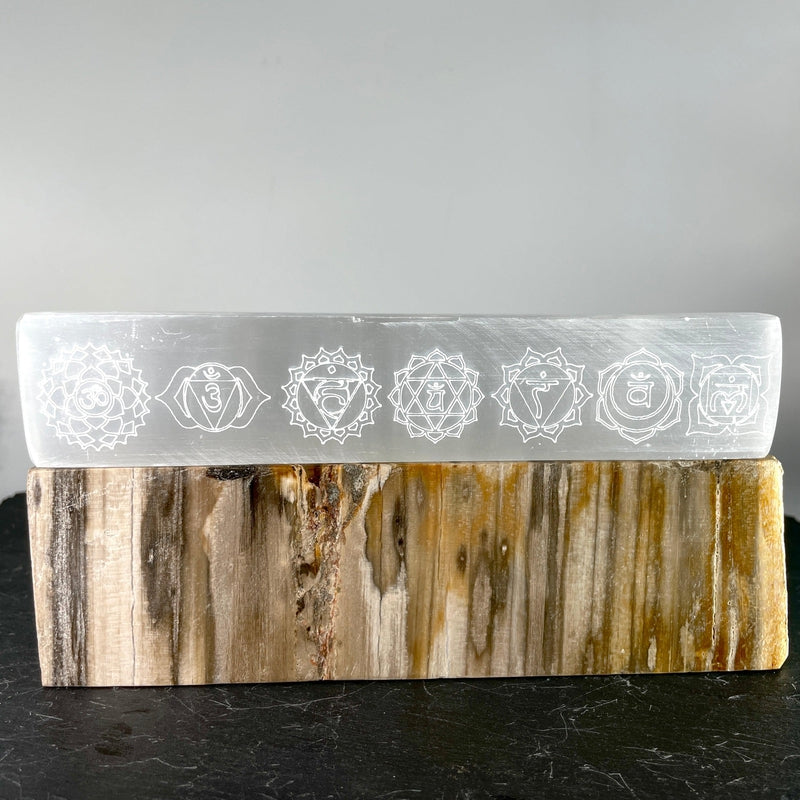 Selenite Satin Spar Rectangle Charging Plate || Chakra Symbols-Nature's Treasures