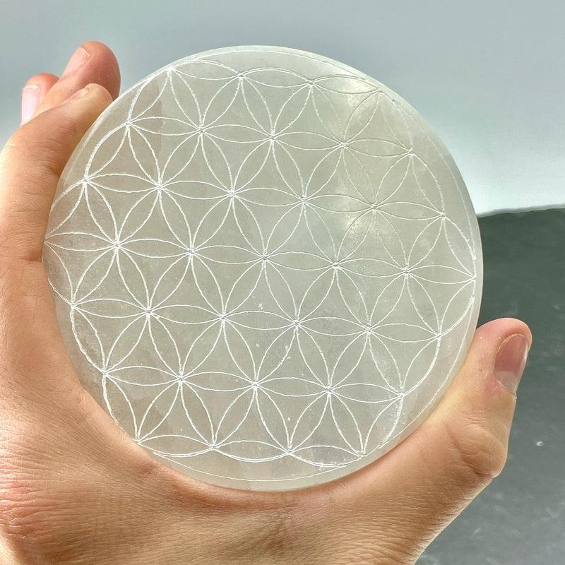 Selenite Satin Spar Round Charging Plates || Aura Cleansing-Nature's Treasures
