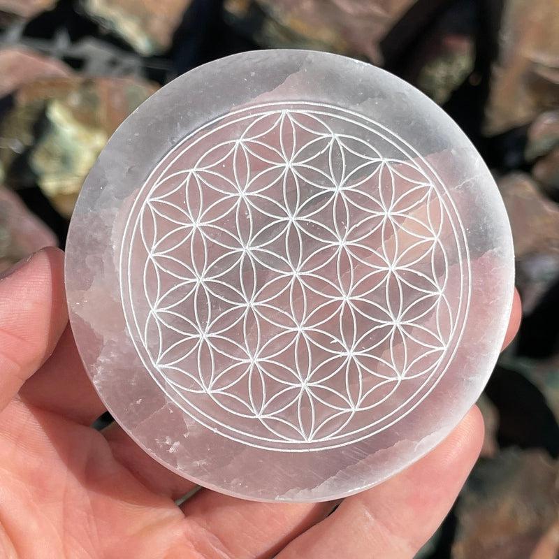 Selenite Satin Spar Round Charging Plates || Aura Cleansing-Nature's Treasures