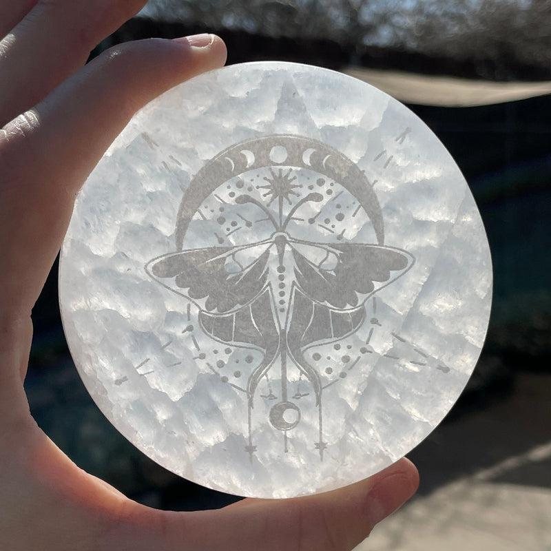 Selenite Satin Spar Round Charging Plates || Aura Cleansing-Nature's Treasures