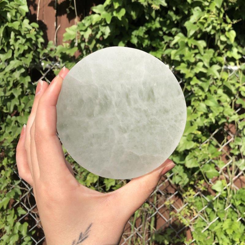 Selenite Satin Spar Round Charging Plates || Aura Cleansing-Nature's Treasures