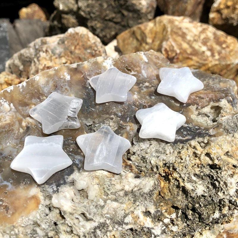 Selenite Satin Spar Star Carvings || Pocket-Size-Nature's Treasures