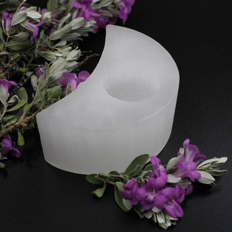 Selenite Satin Spar Tea-Light Candle Holder's || Half-Moon