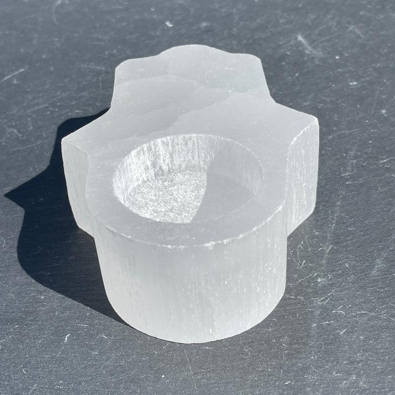 Selenite Satin Spar Tea-Light Candle Holder's || Hamsa Hand-Nature's Treasures