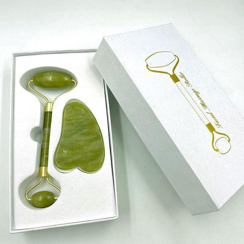 Serpentine Jade Gua Sha & Facial Roller Beauty Set || Health & Beauty-Nature's Treasures