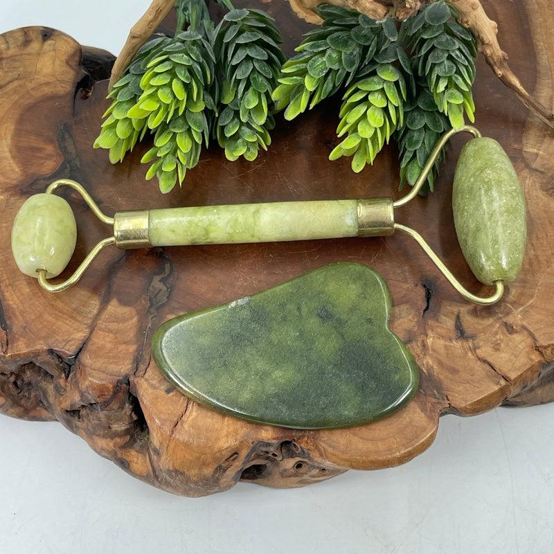 Serpentine Jade Gua Sha & Facial Roller Beauty Set || Health & Beauty-Nature's Treasures