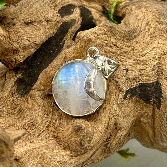 Shooting Star Rainbow Moonstone Pendant || .925 Sterling Silver-Nature's Treasures