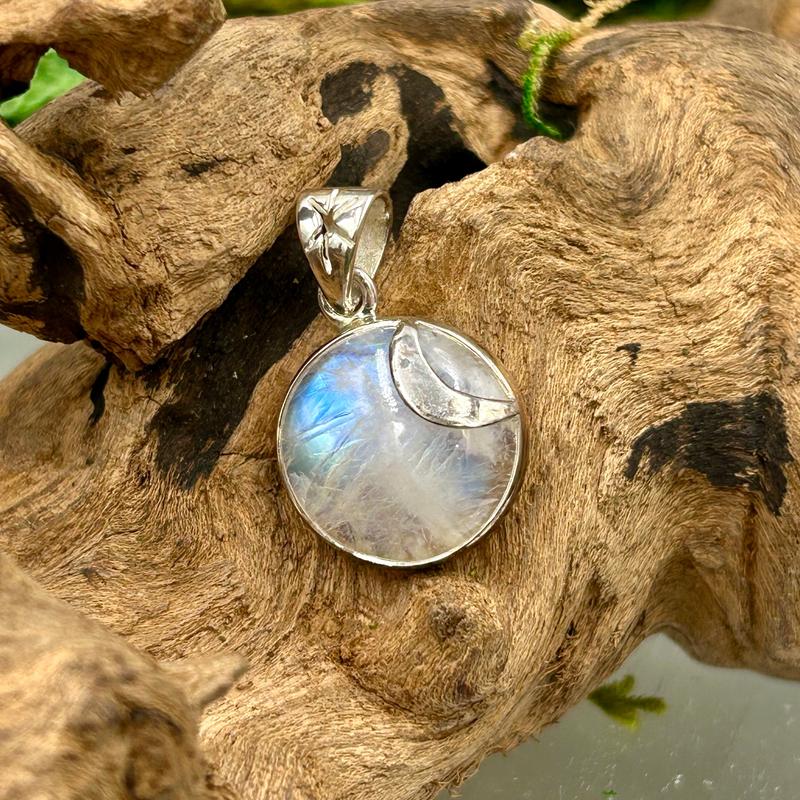 Shooting Star Rainbow Moonstone Pendant || .925 Sterling Silver-Nature's Treasures