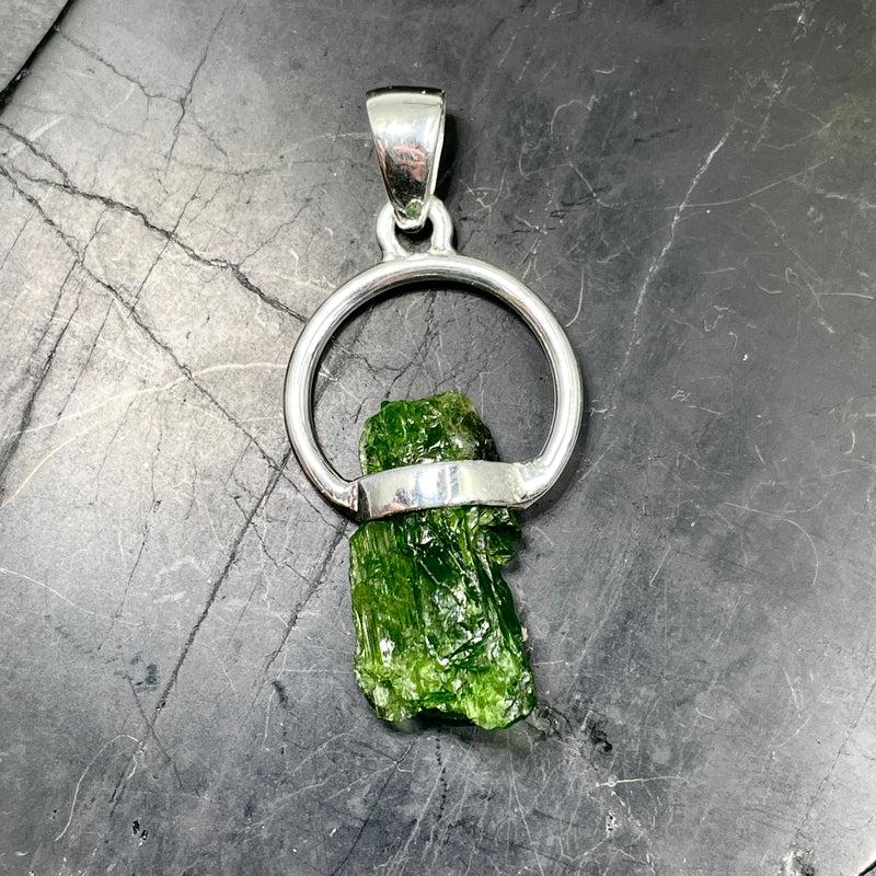Siberian Raw Chrome Diopside Pendant | .925 Sterling Silver-Nature's Treasures