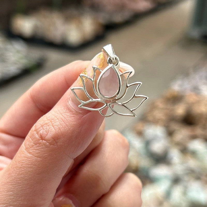 Silver Lotus Flower Gemstone Pendants || .925 Sterling Silver-Nature's Treasures