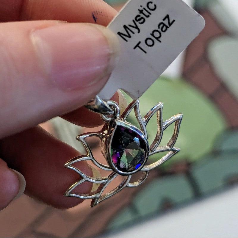 Silver Lotus Flower Gemstone Pendants || .925 Sterling Silver-Nature's Treasures