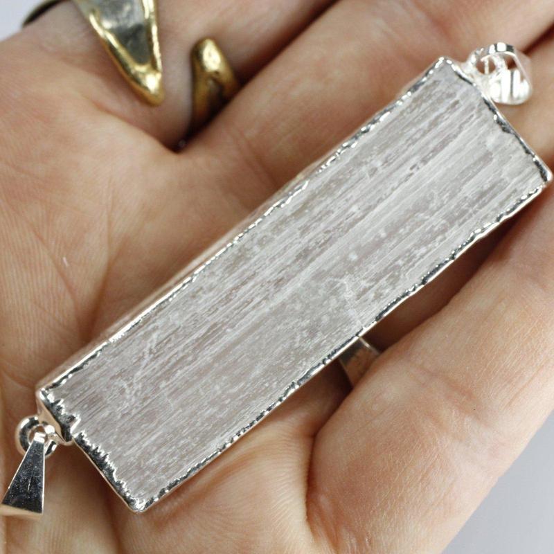 Silver Plated 2-Side Chain Selenite Pendant-Nature's Treasures