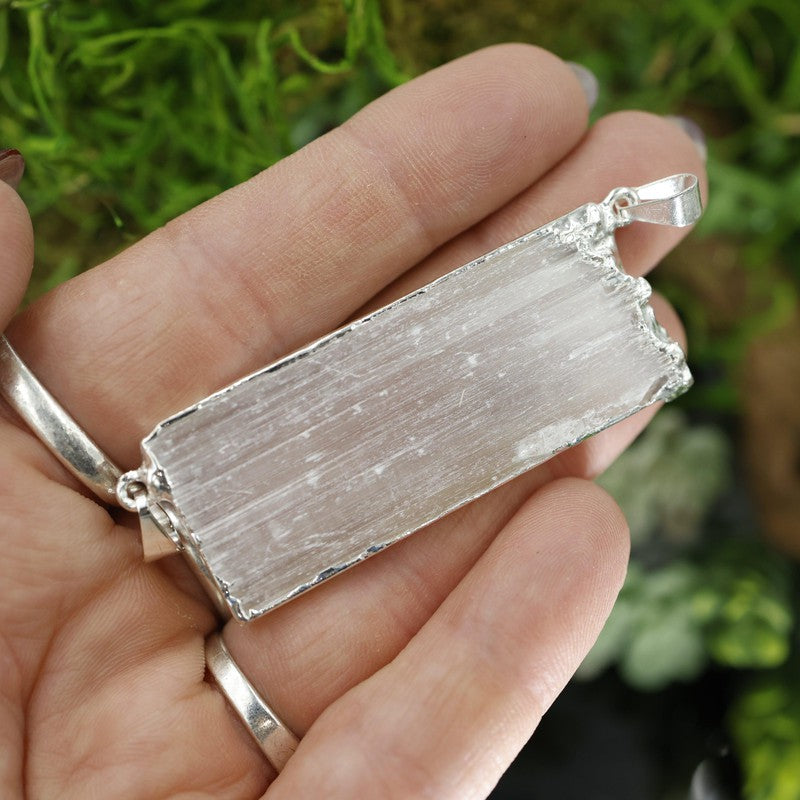 Silver Plated 2-Side Chain Selenite Pendant-Nature's Treasures