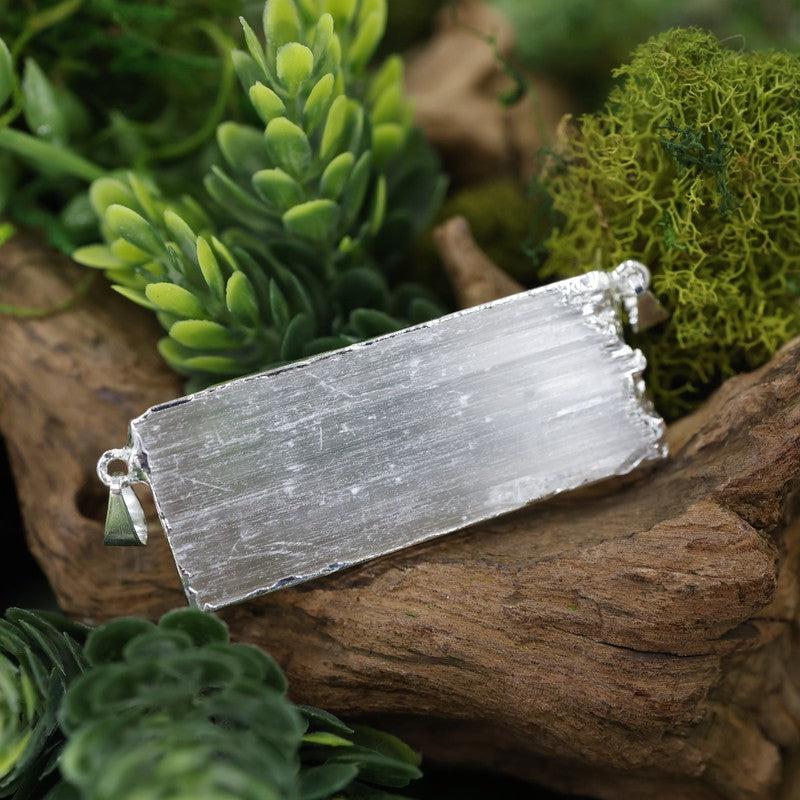 Silver Plated 2-Side Chain Selenite Pendant-Nature's Treasures
