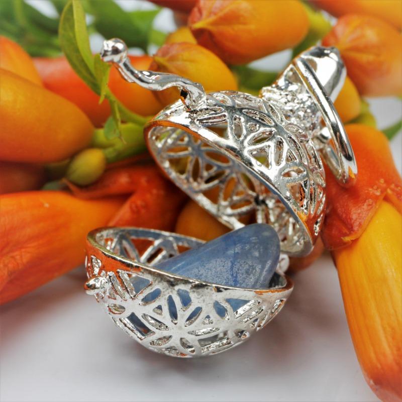 Silver Plated Gemstone Cage Pendants w/ Clasp Lock-Nature's Treasures