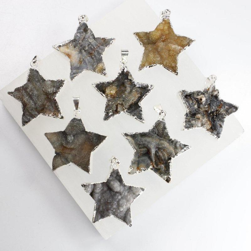 Silver Plated Natural Druzy Agate Star Pendants | Dyed & Natural-Nature's Treasures