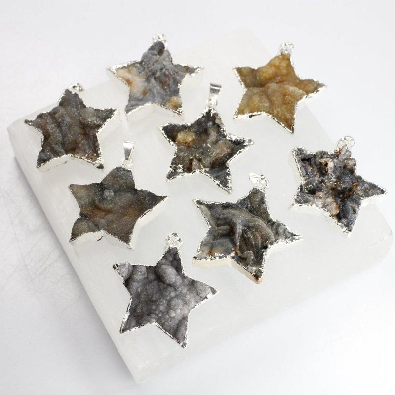 Silver Plated Natural Druzy Agate Star Pendants | Dyed & Natural-Nature's Treasures