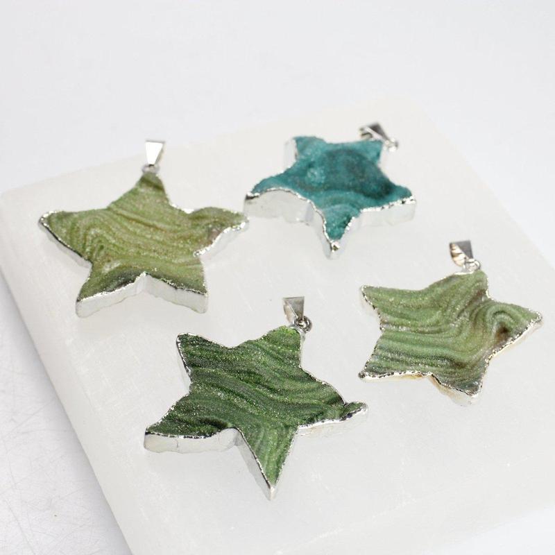 Silver Plated Natural Druzy Agate Star Pendants | Dyed & Natural-Nature's Treasures